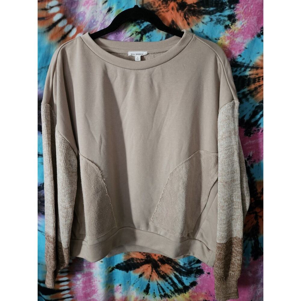 Blu Pepper Colorblock Womens Sweater Outside Seams Gray Cream Tan Size Large
